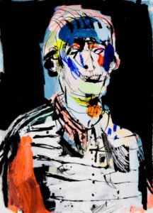 Hombre empitonado acrílico tinta papel 50x70 cm. 2016